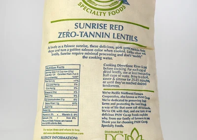 PNW red lentils in cotton bag